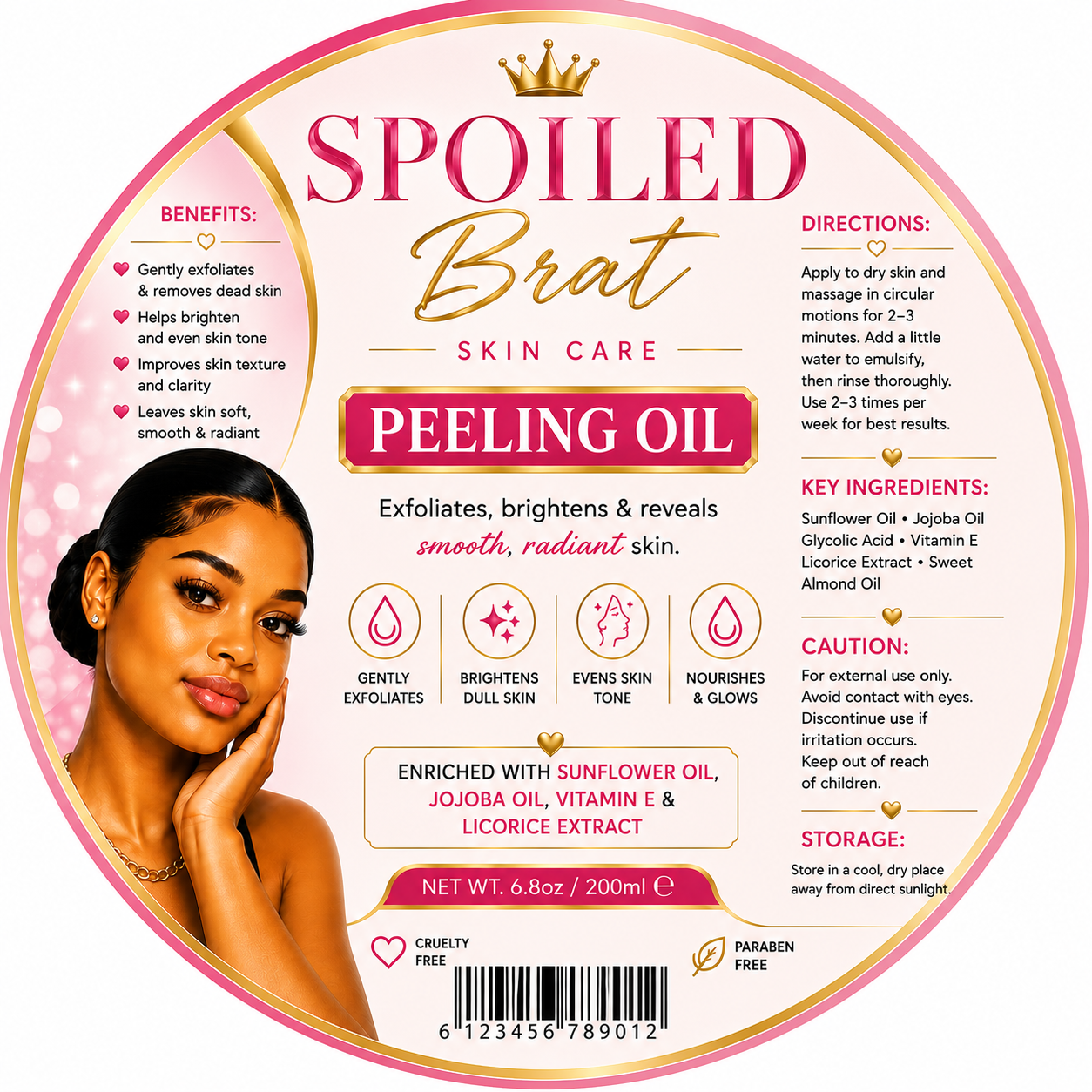 Here are some product title ideas for Spoiled Brat Skincare products:

* Spoiled Brat Glow & Radiance Face Cream
* Spoiled Brat Brightening Body Cream
* Spoiled Brat Dark Spot Corrector Cream
* Spoiled Brat Turmeric Brightening Scrub
* Spoiled Brat Glow B