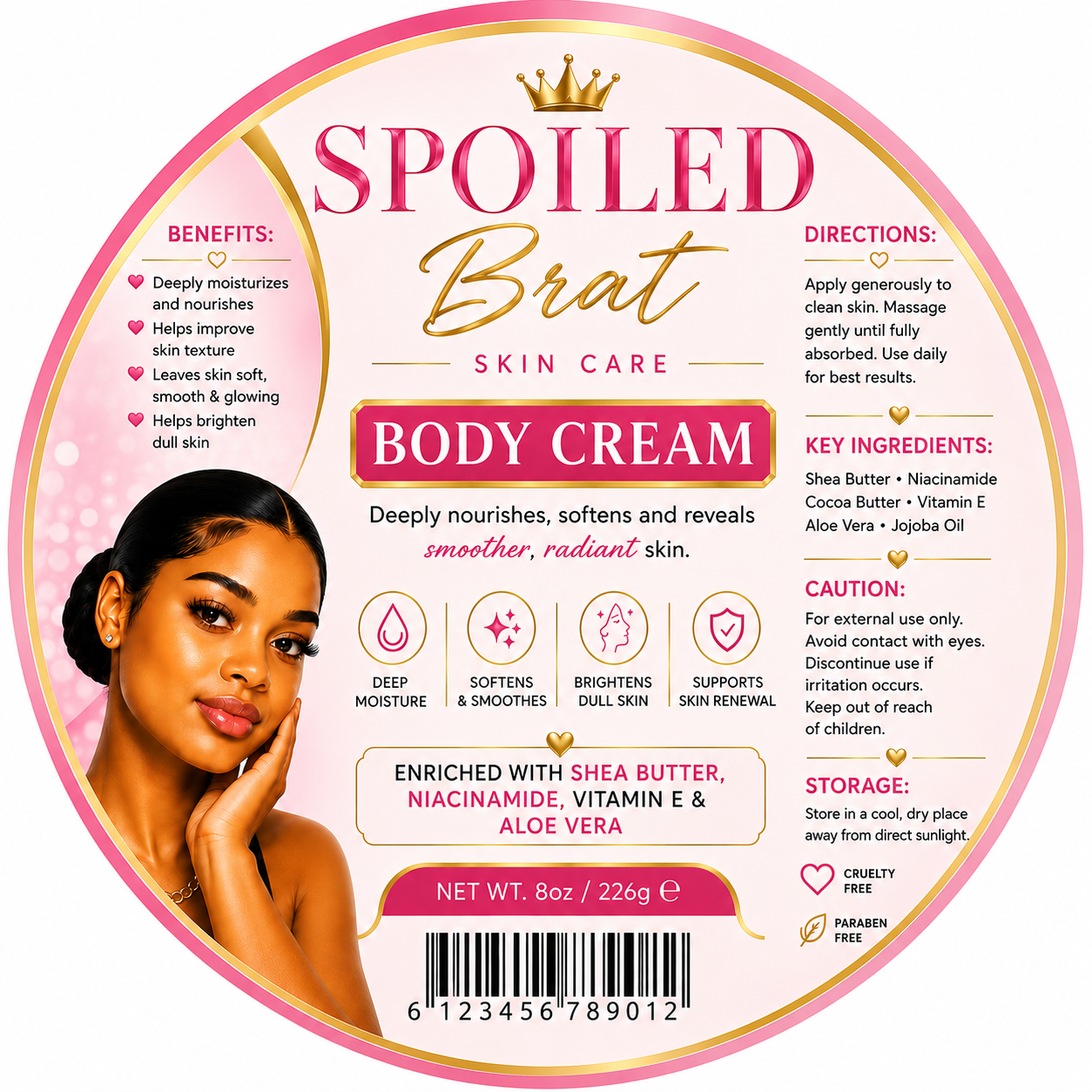 Here are some product title ideas for Spoiled Brat Skincare products:

* Spoiled Brat Glow & Radiance Face Cream
* Spoiled Brat Brightening Body Cream
* Spoiled Brat Dark Spot Corrector Cream
* Spoiled Brat Turmeric Brightening Scrub
* Spoiled Brat Glow B