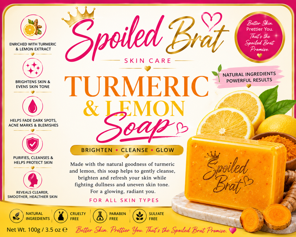 Here are some product title ideas for Spoiled Brat Skincare products:

* Spoiled Brat Glow & Radiance Face Cream
* Spoiled Brat Brightening Body Cream
* Spoiled Brat Dark Spot Corrector Cream
* Spoiled Brat Turmeric Brightening Scrub
* Spoiled Brat Glow B